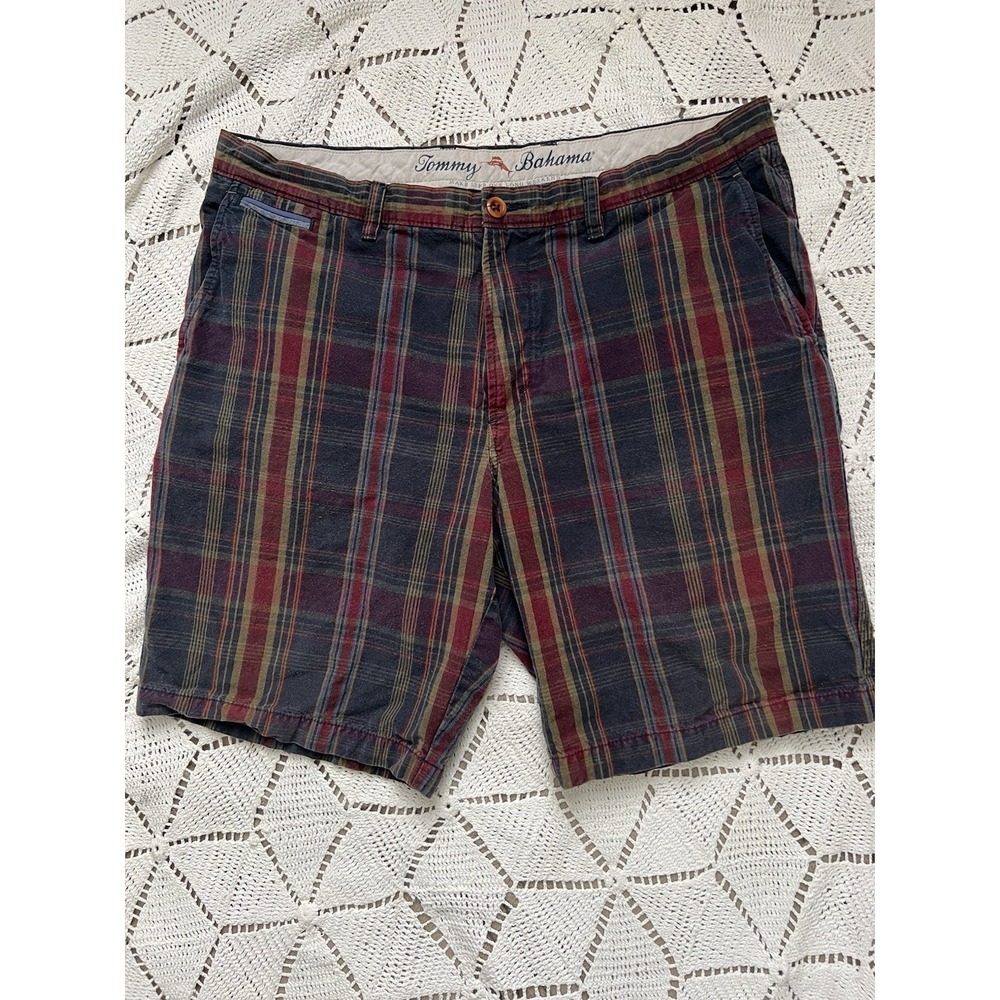 100% Cotton Tommy Bahama Plaid Shorts Mens 36 Casual Comfortable Vacation Summer